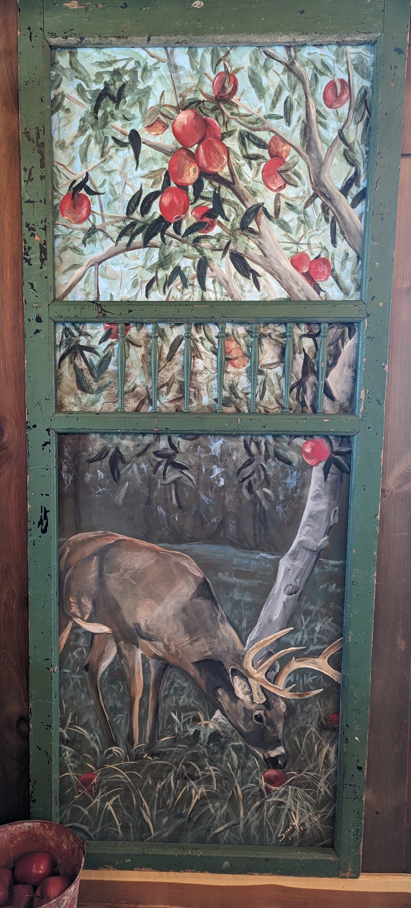 Antique Screen Door Framed Deer