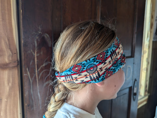 Indian Working Out Head Band - Teal and Tan